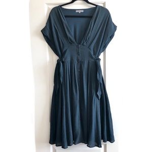 V neck navy blue midi dress